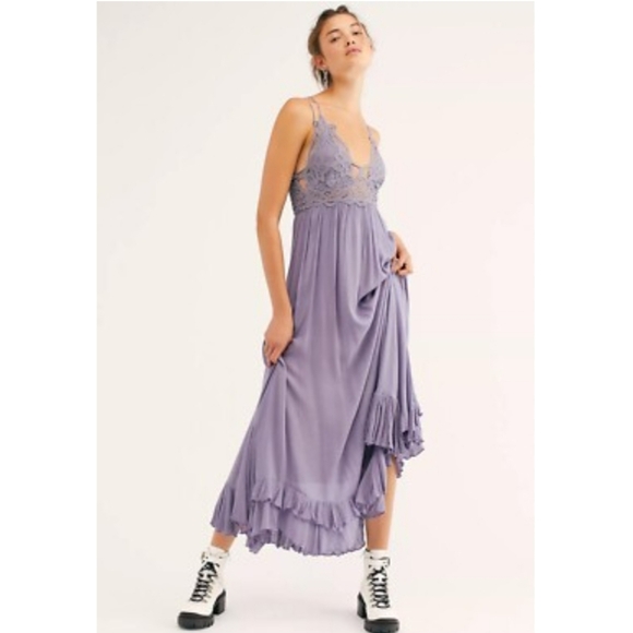 Free People Dresses & Skirts - Free People Adella Maxi Slip Dress Crochet Lace Slate‎ Lavender